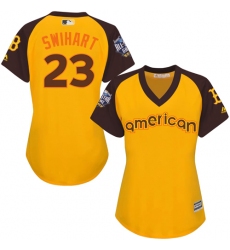 Women's Majestic Boston Red Sox #23 Blake Swihart Authentic Yellow 2016 All-Star American League BP Cool Base MLB Jersey
