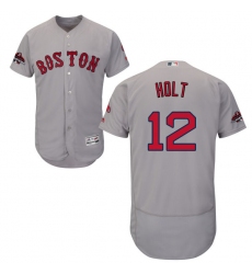 Men's Majestic Boston Red Sox #12 Brock Holt Grey Road Flex Base Authentic Collection 2018 World Series Champions MLB Jersey
