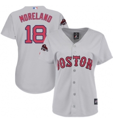 Women's Majestic Boston Red Sox #18 Mitch Moreland Authentic Grey Road 2018 World Series Champions MLB Jersey