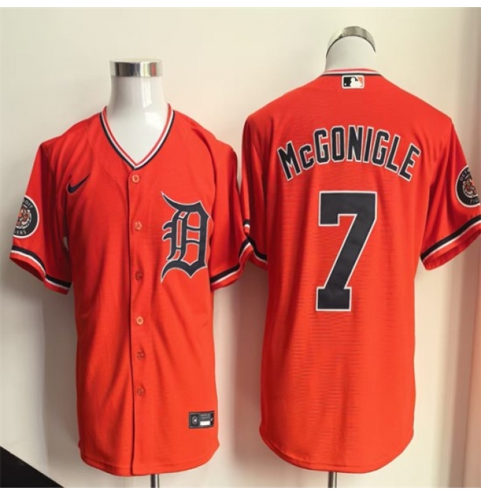 Men's Detroit Tigers #7 Kevin McGonigle Orange Cool Base Stitched Baseball Jersey