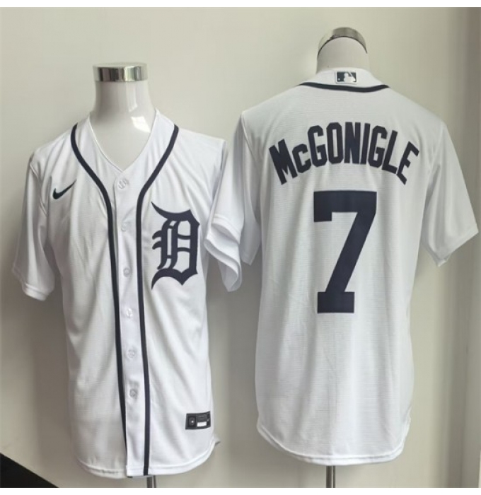 Men's Detroit Tigers #7 Kevin McGonigle White Cool Base Stitched Baseball Jersey