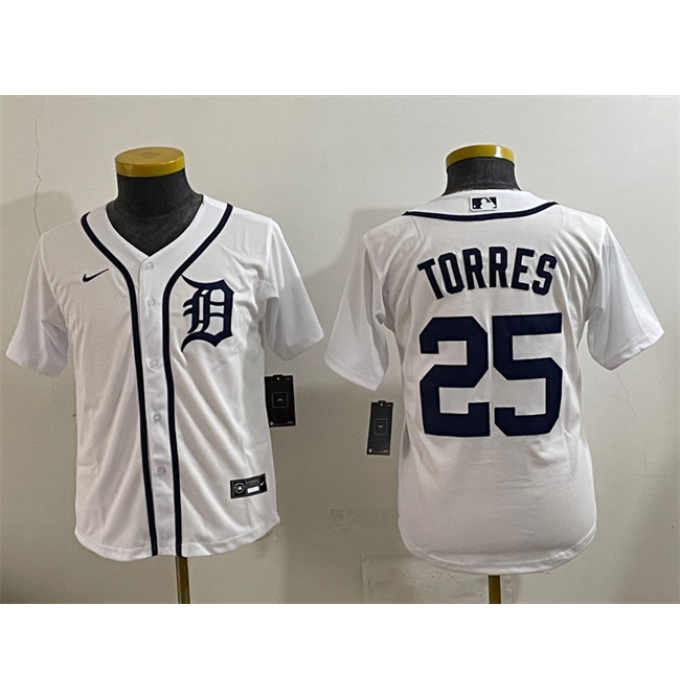 Youth Detroit Tigers #25 Gleyber Torres White Cool Base Stitched Baseball Jersey