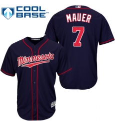 Youth Majestic Minnesota Twins #7 Joe Mauer Replica Navy Blue Alternate Road Cool Base MLB Jersey
