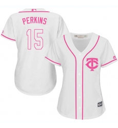Women's Majestic Minnesota Twins #15 Glen Perkins Authentic White Fashion Cool Base MLB Jersey