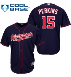 Youth Majestic Minnesota Twins #15 Glen Perkins Replica Navy Blue Alternate Road Cool Base MLB Jersey