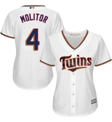Women's Majestic Minnesota Twins #4 Paul Molitor Replica White Home Cool Base MLB Jersey
