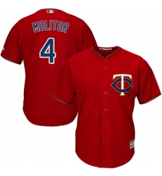 Youth Majestic Minnesota Twins #4 Paul Molitor Authentic Scarlet Alternate Cool Base MLB Jersey
