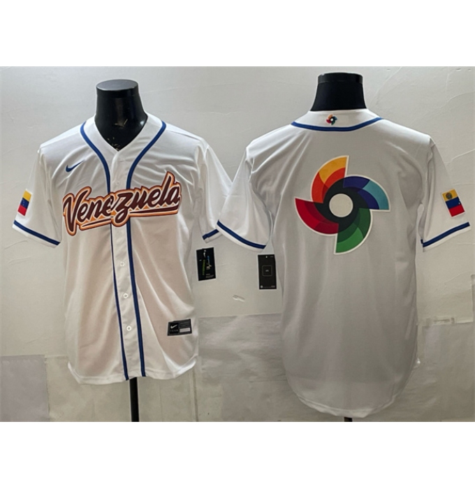 Men's Venezuela Baseball White 2026 World Baseball Classic Big Logo Home Stadium Stitched Jersey