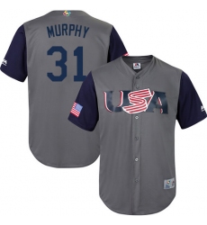 Men's USA Baseball Majestic #31 Daniel Murphy Gray 2017 World Baseball Classic Replica Team Jersey