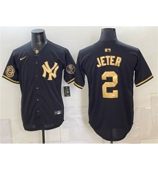 Men's New York Yankees #2 Derek Jeter Black Gold With Stitched Baseball Jersey