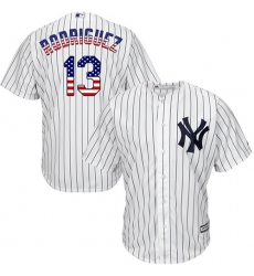Men's Majestic New York Yankees #13 Alex Rodriguez Authentic White USA Flag Fashion MLB Jersey