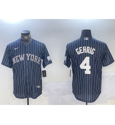 Mens New York Yankees #4 Lou Gehrig Navy Pinstripe Fashion Cool Base Jersey