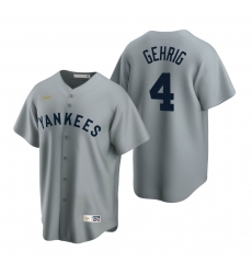 Men's Nike New York Yankees #4 Lou Gehrig Gray Cooperstown Collection Road Stitched Baseball Jersey