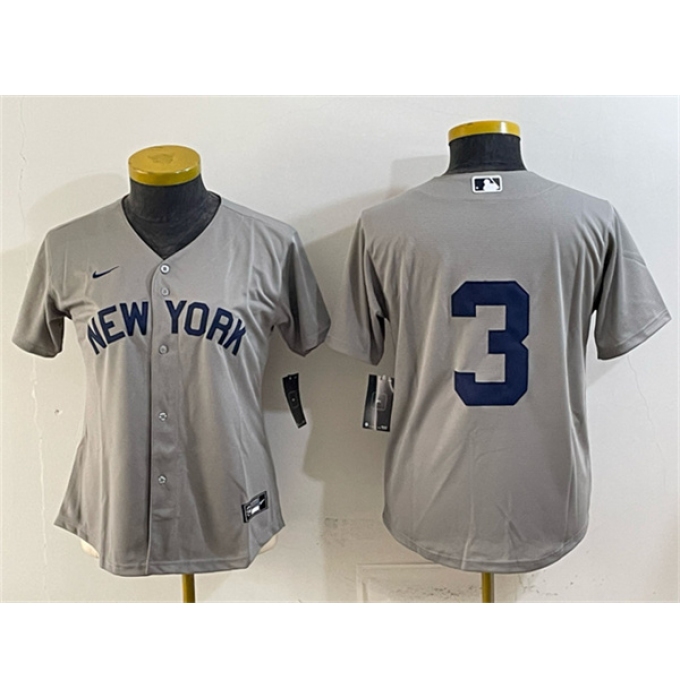 Women's New York Yankees #3 Babe Ruth Gray Cool Base Stitched Baseball Jersey(Run Small)