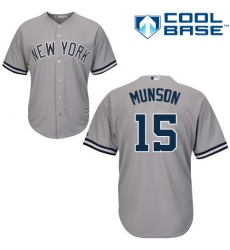 Men's Majestic New York Yankees #15 Thurman Munson Replica Grey Road MLB Jersey
