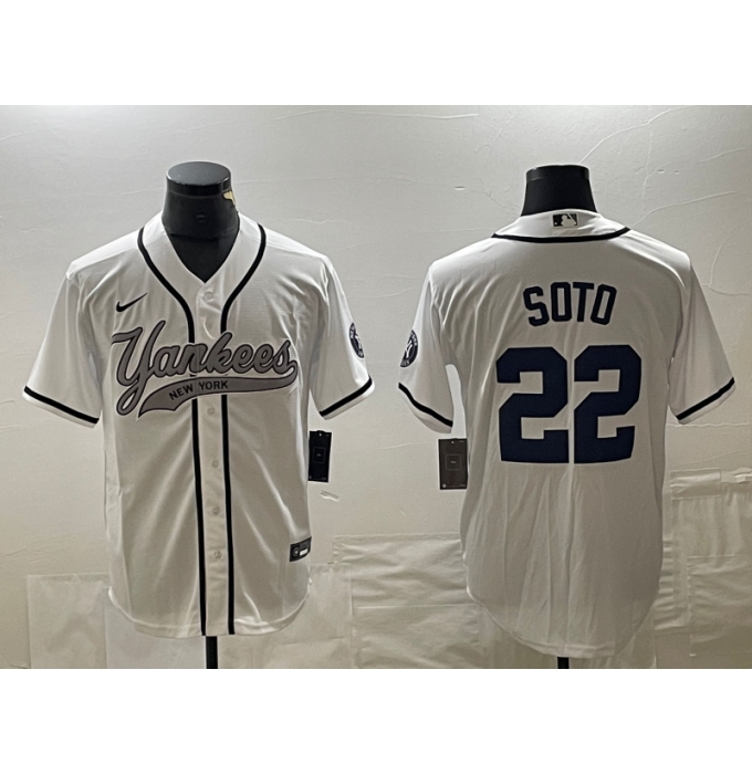 Men's New York Yankees #22 Juan Soto White Cool Base Stitched Baseball Jersey2