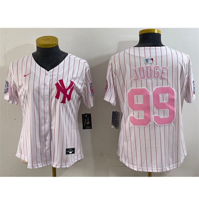 Youth New York Yankees #99 Aaron Judge White Pink Pinstripe Limited Stitched Baseball Jersey