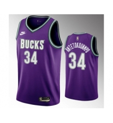 Men's Milwaukee Bucks #34 Giannis Antetokounmpo 2022-23 Purple Classic Edition Swingman Stitched Basketball Jersey