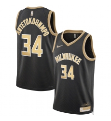 Men's Milwaukee Bucks #34 Giannis Antetokounmpo Black Gold 2024 Select Series Stitched Jersey