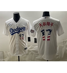 Men's Los Angeles Dodgers #17 大谷翔平 White USA 250 Fourth of July Home Stitched Baseball Jersey