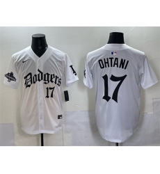 Men's Los Angeles Dodgers #17 Shohei Ohtani White 2025 LA Gothic Style With 2024 World Series Champions Vapor Premier Limited Stitched Baseball Jersey