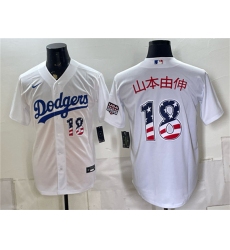 Men's Los Angeles Dodgers #18 山本由伸 White USA 250 Fourth of July Home Stitched Baseball Jersey