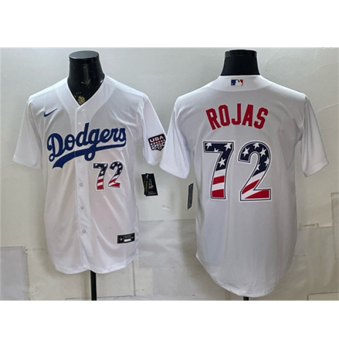Men's Los Angeles Dodgers #72 Miguel Rojas White USA 250 Fourth of July Home Stitched Baseball Jersey