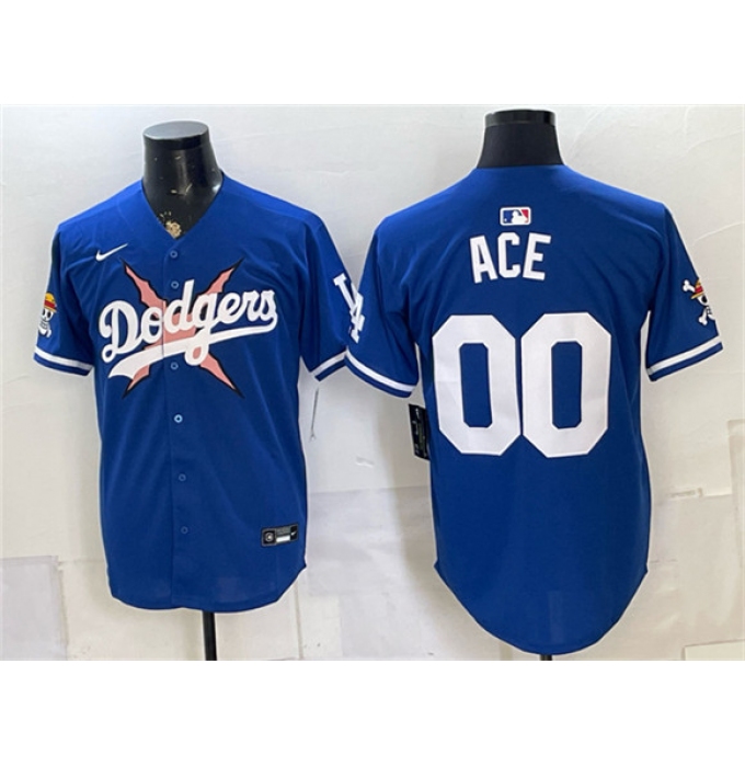 Men's Los Angeles Dodgers x One Piece #00 Ace Royal Vapor Premier Limited Stitched Baseball Jersey