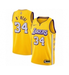 Men's Los Angeles Lakers #34 Shaquille O'Neal Swingman Gold 2019-20 City Edition Basketball Jersey