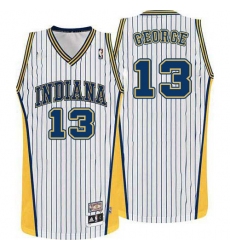 Men's Adidas Indiana Pacers #13 Paul George Authentic White Throwback NBA Jersey
