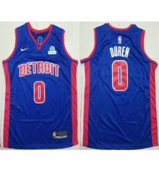 Men's Detroit Pistons #0 Jalen Duren Blue Icon Sponsor Edition Stitched Jersey