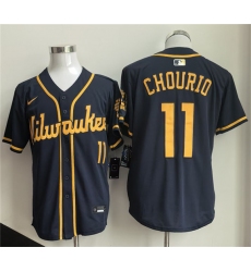 Men's Milwaukee Brewers #11 Jackson Chourio Navy 2025 Cool Base Stitched Baseball Jersey