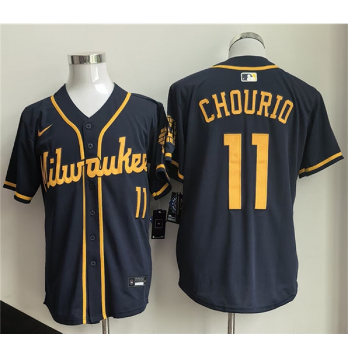 Men's Milwaukee Brewers #11 Jackson Chourio Navy 2025 Cool Base Stitched Baseball Jersey