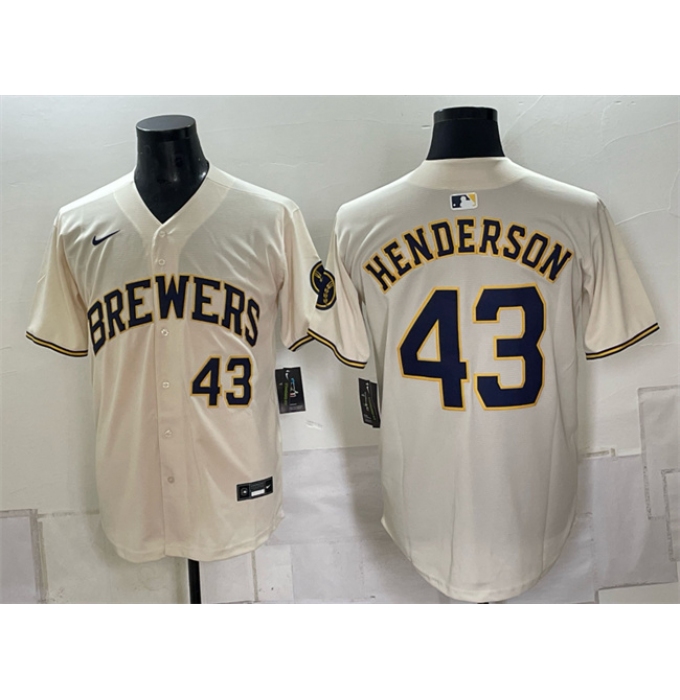 Men's Milwaukee Brewers #43 Logan Henderson Cream Stitched Baseball Jersey