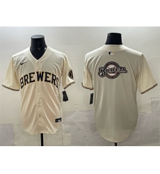 Men's Milwaukee Brewers Team Big Logo Cream Home Limited Stitched Jersey