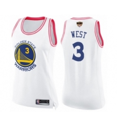 Women's Golden State Warriors #3 David West Swingman White Pink Fashion 2019 Basketball Finals Bound Basketball Jersey
