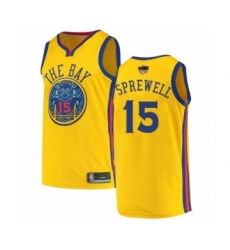 Men's Golden State Warriors #15 Latrell Sprewell Swingman Gold 2019 Basketball Finals Bound Basketball Jersey - City Edition
