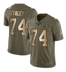 Youth Nike San Francisco 49ers #74 Joe Staley Limited Olive/Gold 2017 Salute to Service NFL Jersey