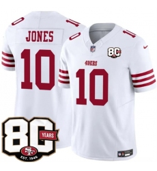 Men's San Francisco 49ers #10 Mac Jones White 80th Anniversary 2026 F.U.S.E. Vapor Untouchable Limited Football Stitched Jersey
