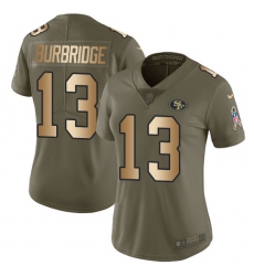 Women's Nike San Francisco 49ers #13 Aaron Burbridge Limited Olive/Gold 2017 Salute to Service NFL Jersey