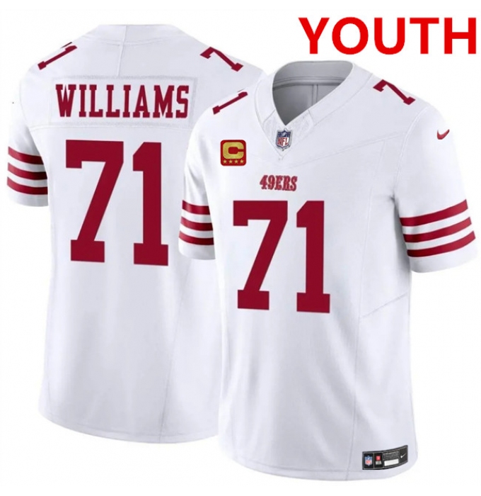 Youth san francisco 49ers #71 trent williams white 2025 f.u.s.e. with 4-star c vapor untouchable limited stitched football jersey