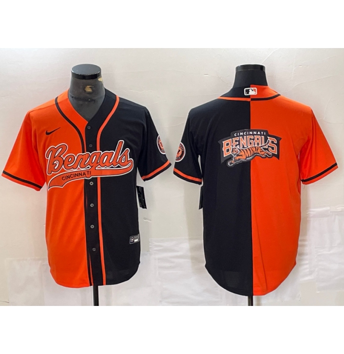 Men's Cincinnati Bengals Big Logo Orange Black Two Tone Cool Base Stitched Baseball Jersey