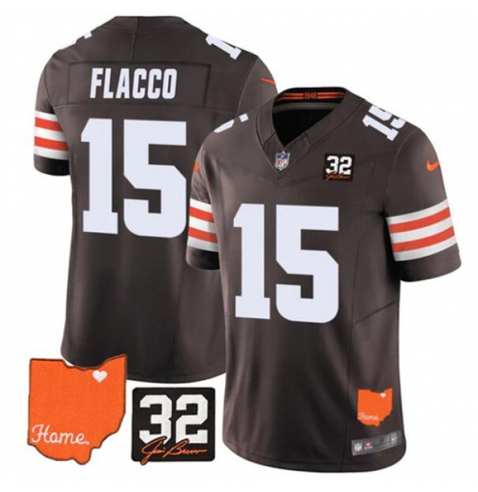 Men's Cleveland Browns #15 Joe Flacco Brown 2025 F.U.S.E. With Jim Brown Memorial & Home Vapor Limited Football Stitched Jersey