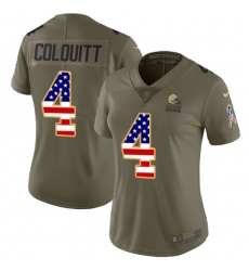 Women's Nike Cleveland Browns #4 Britton Colquitt Limited Olive/USA Flag 2017 Salute to Service NFL Jersey