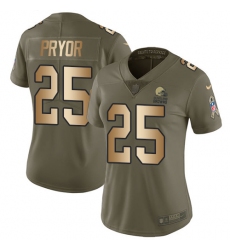 Women's Nike Cleveland Browns #25 Calvin Pryor Limited Olive/Gold 2017 Salute to Service NFL Jersey