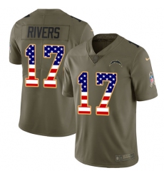 Men's Nike Los Angeles Chargers #17 Philip Rivers Limited Olive/USA Flag 2017 Salute to Service NFL Jersey