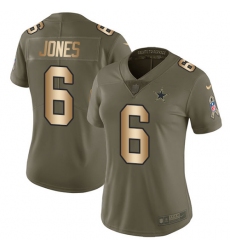 Women's Nike Dallas Cowboys #6 Chris Jones Limited Olive/Gold 2017 Salute to Service NFL Jersey