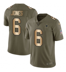 Youth Nike Dallas Cowboys #6 Chris Jones Limited Olive/Gold 2017 Salute to Service NFL Jersey