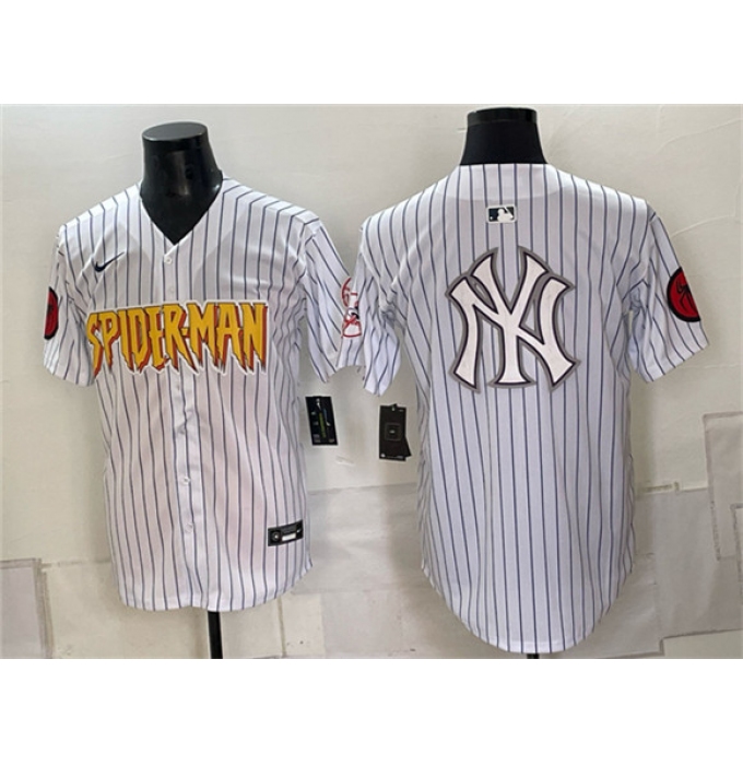 Men's New York Yankees X Spider-Man Team Big Logo White Limited Stitched Baseball Jersey