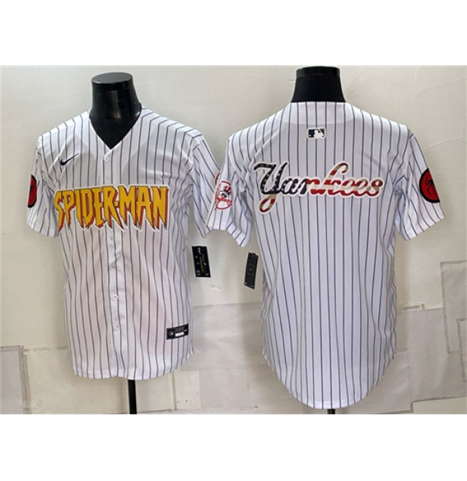 Men's New York Yankees X Spider-Man Team Big Logo White Limited Stitched Baseball Jerseys